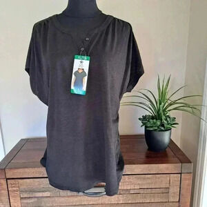 New! Black Bow Henley T-shirt XL Black Slub Knit Top Relaxed Fit Tee
